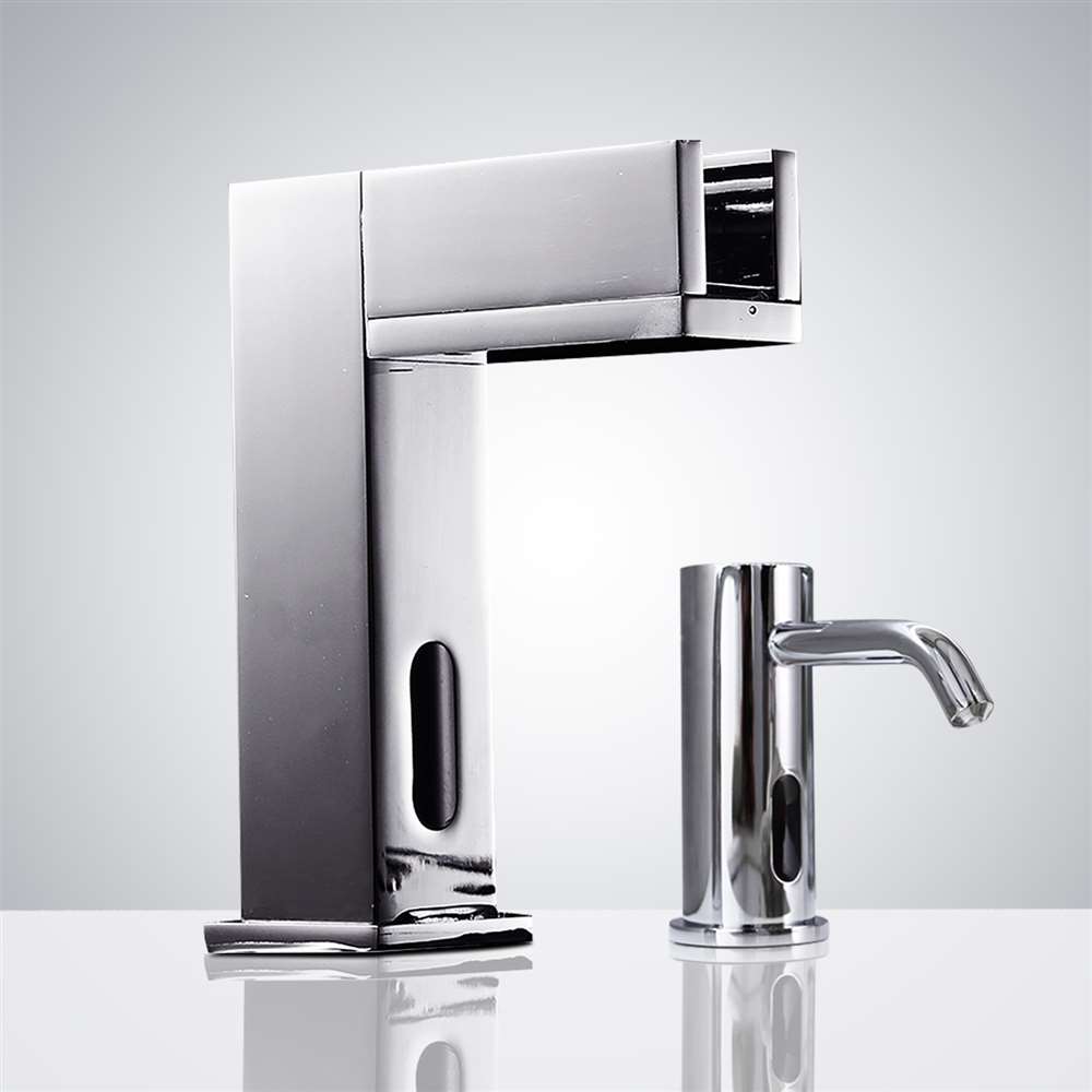 Fontana Chrome Contemporary Commercial Automatic Waterfall Sensor Faucet and Soap Dispenser