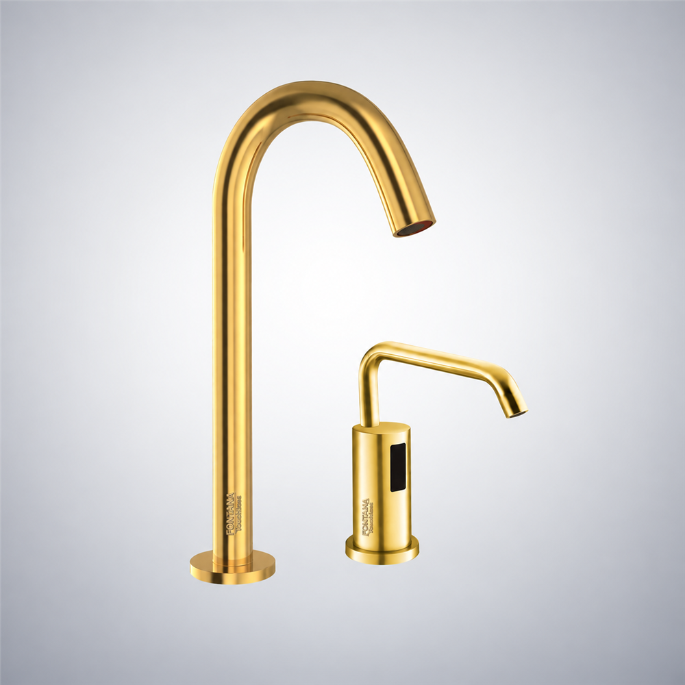Fontana Geneva Motion Sensor Faucet & Automatic Soap Dispenser for Restrooms in Gold