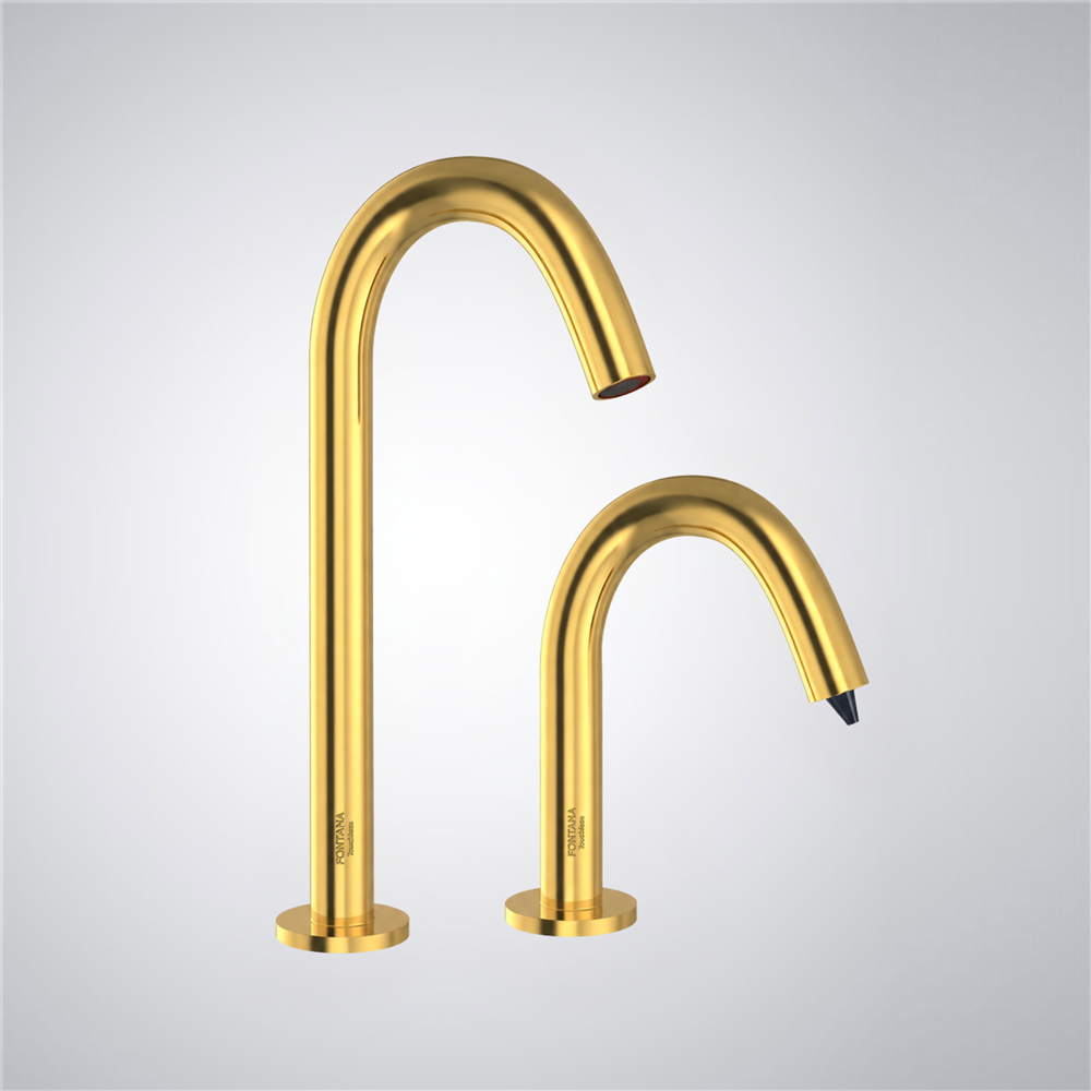 Fontana SÃ©nart Motion Sensor Faucet & Automatic Touchless Commercial Soap Dispenser for Restrooms in Gold Finish
