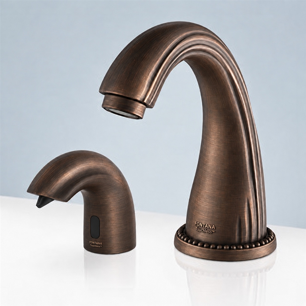 Fontana Creteil Motion Sensor Faucet & Automatic Touchless Commercial Soap Dispenser for Restrooms in Antique Bronze Finish