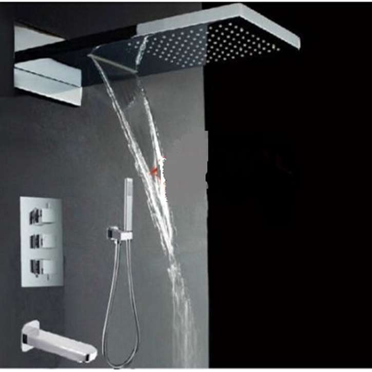 Lorient Thermostatic Chrome Square Rain Wall Mounted Bathroom
Shower Set