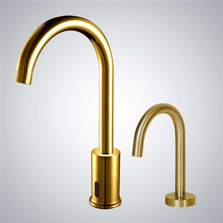 Fontana Venice High Quality Commercial Motion Sensor Faucet & Automatic Soap Dispenser for Restrooms in Gold and touchless soap dispenser set for commercial restrooms
