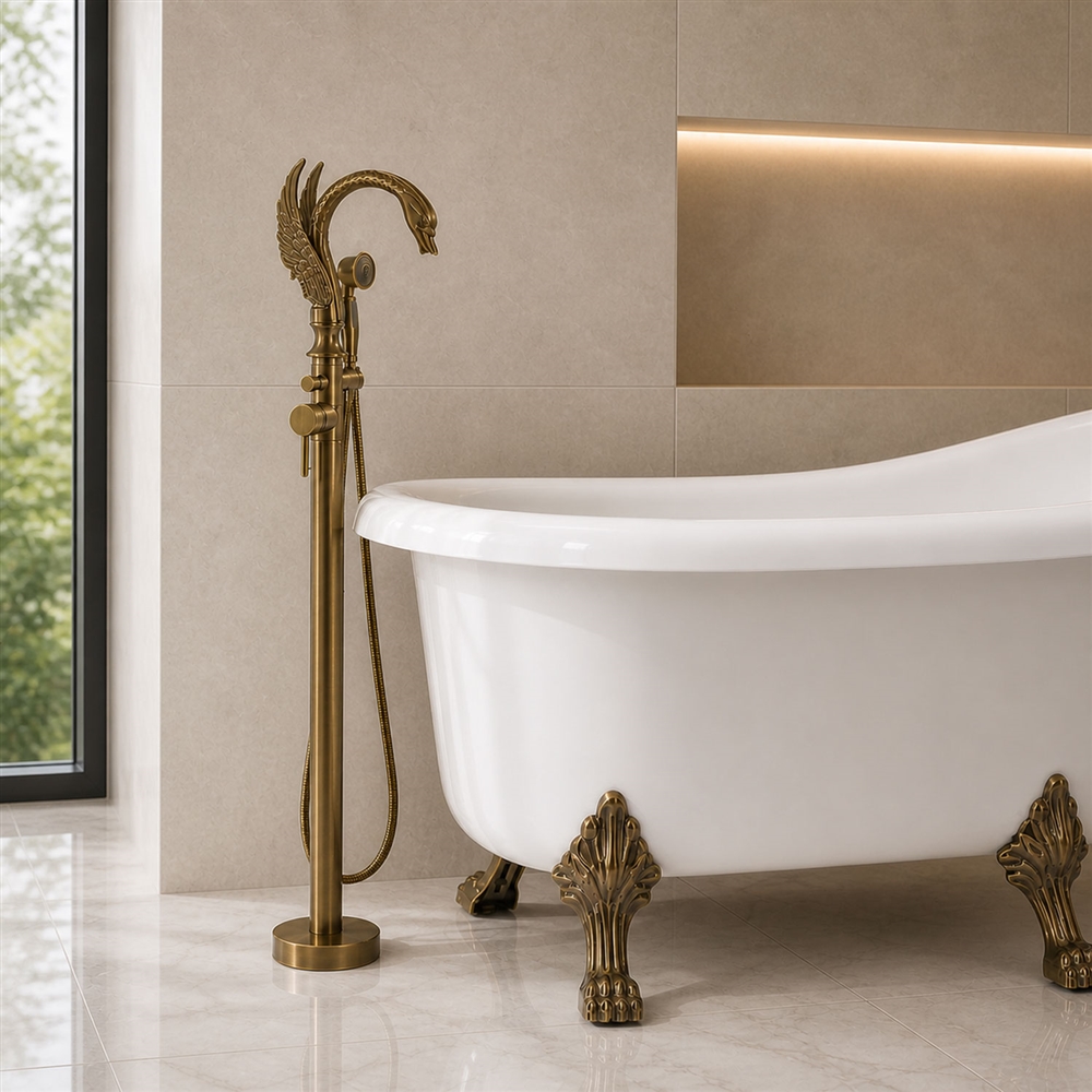 Antique brass swan tub faucet