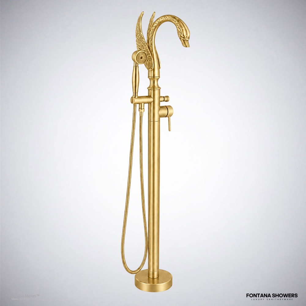 Brushed gold swan tub faucet