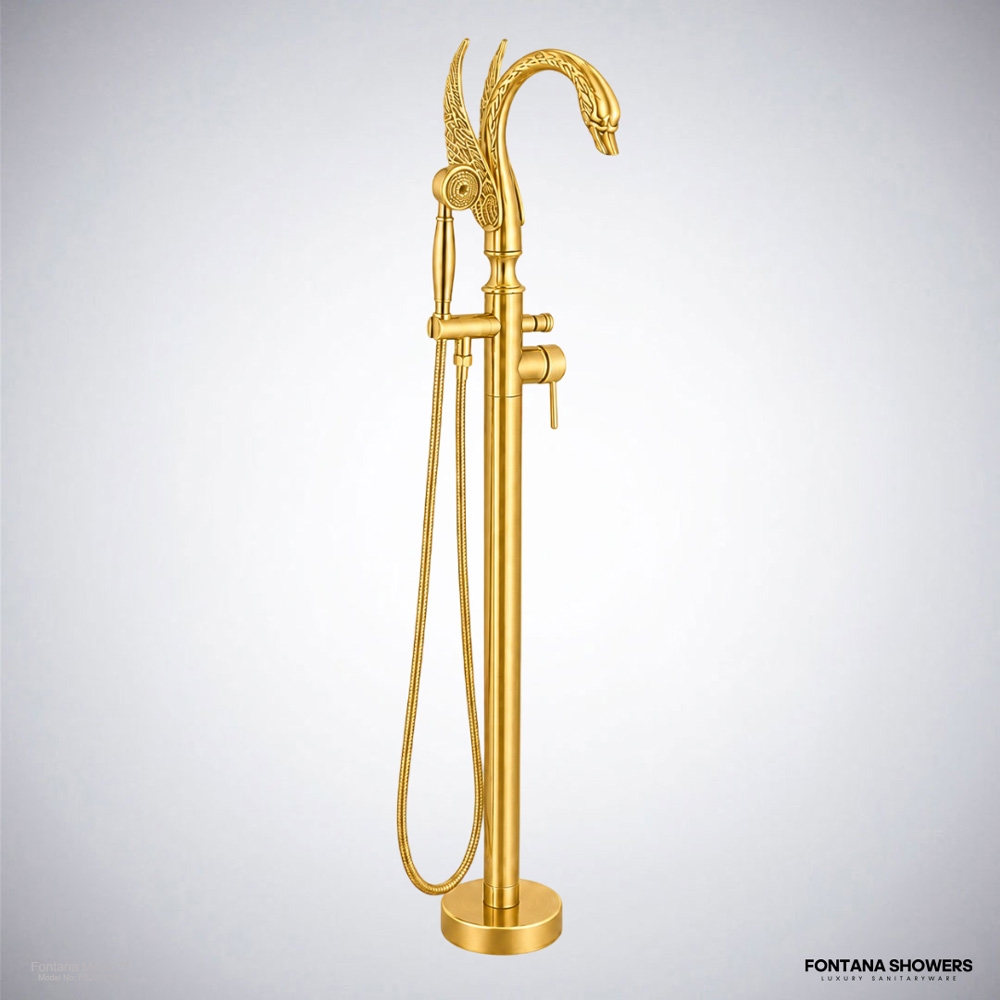 Gold swan tub faucet with hand shower
