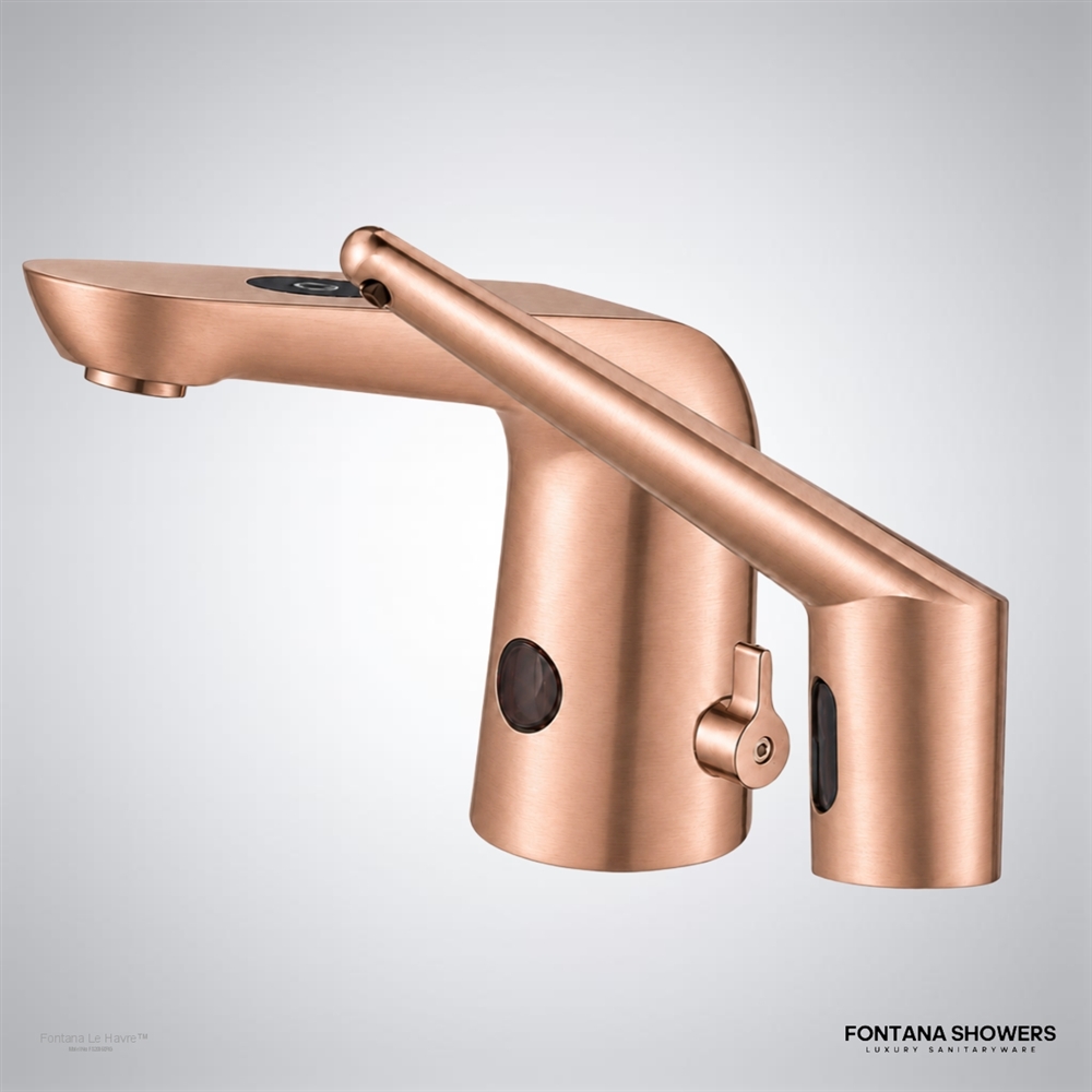 Rose gold automatic sensor faucet with commercial soap dispenser