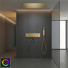 Brushed gold LED rainfall shower system
