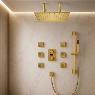 Brushed gold digital rainfall shower system