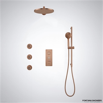 Rose gold rainfall shower with jets