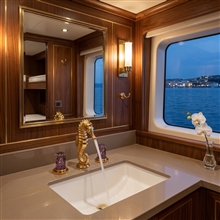 Gold seahorse widespread faucet