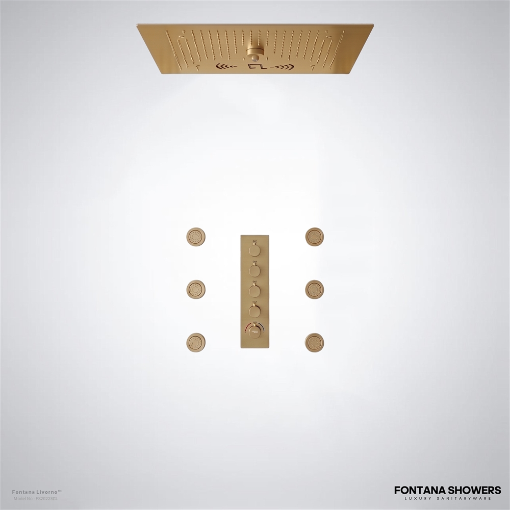 Fontana Livorno gold LED rainfall shower system with body jets
