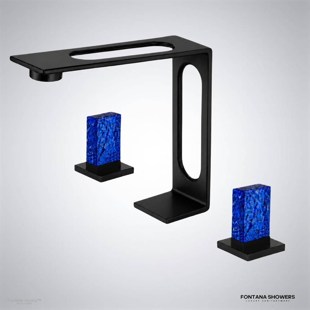 Fontana Verona matte black basin faucet with two blue crystal handles