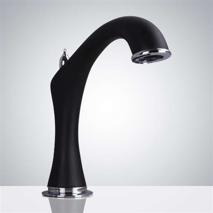 Fontana Black and Chrome Widespread Automatic Sensor Bathroom Faucet
