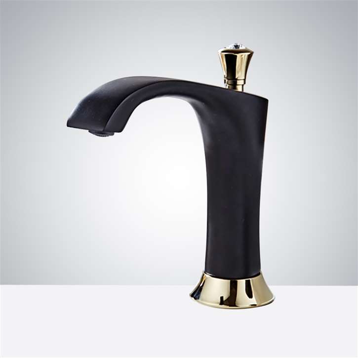 Matte black and gold widespread sensor faucet, two-tone finish