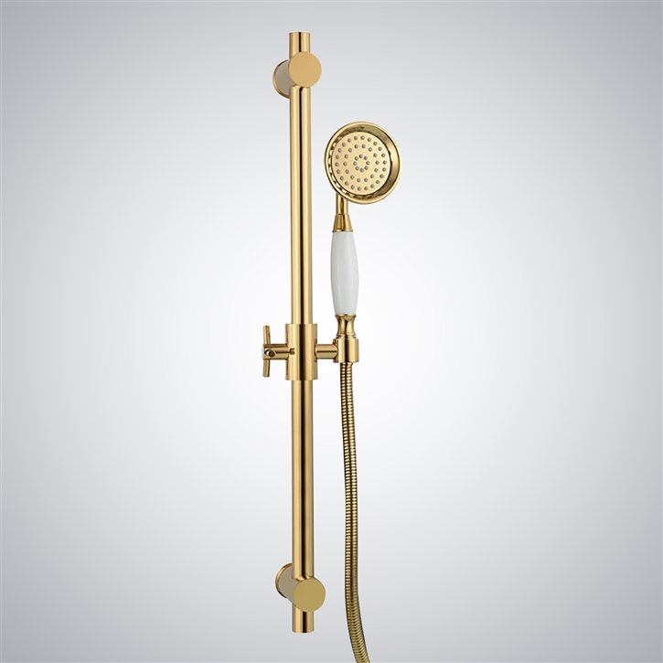 Fontana Brass Gold Metal Shower Sliding Bar with Height-Adjustable Shower Head and Hose for Bathroom