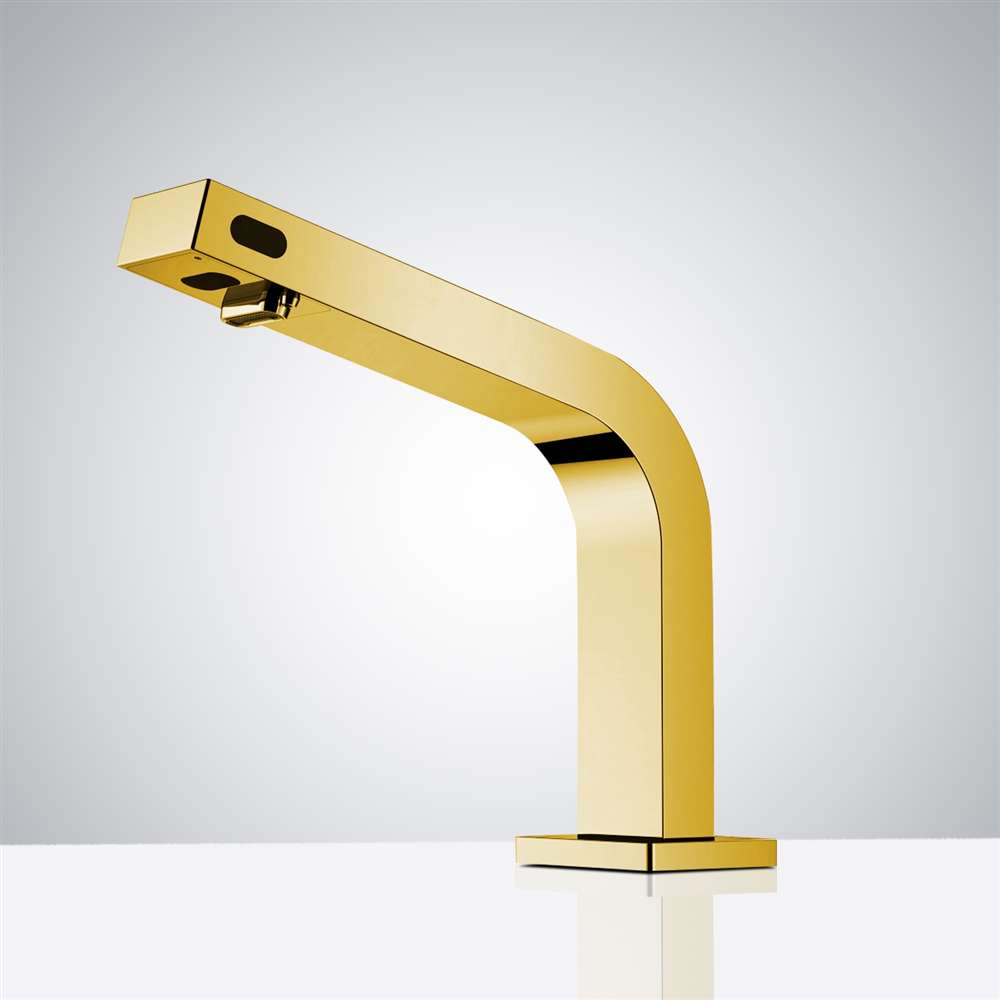 Capri polished gold touchless faucet and soap dispenser