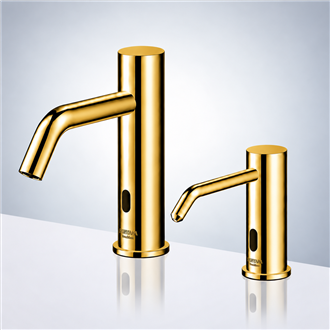 Polished Gold Commercial Touchless Sensor Faucet & Touchless Soap Dispenser