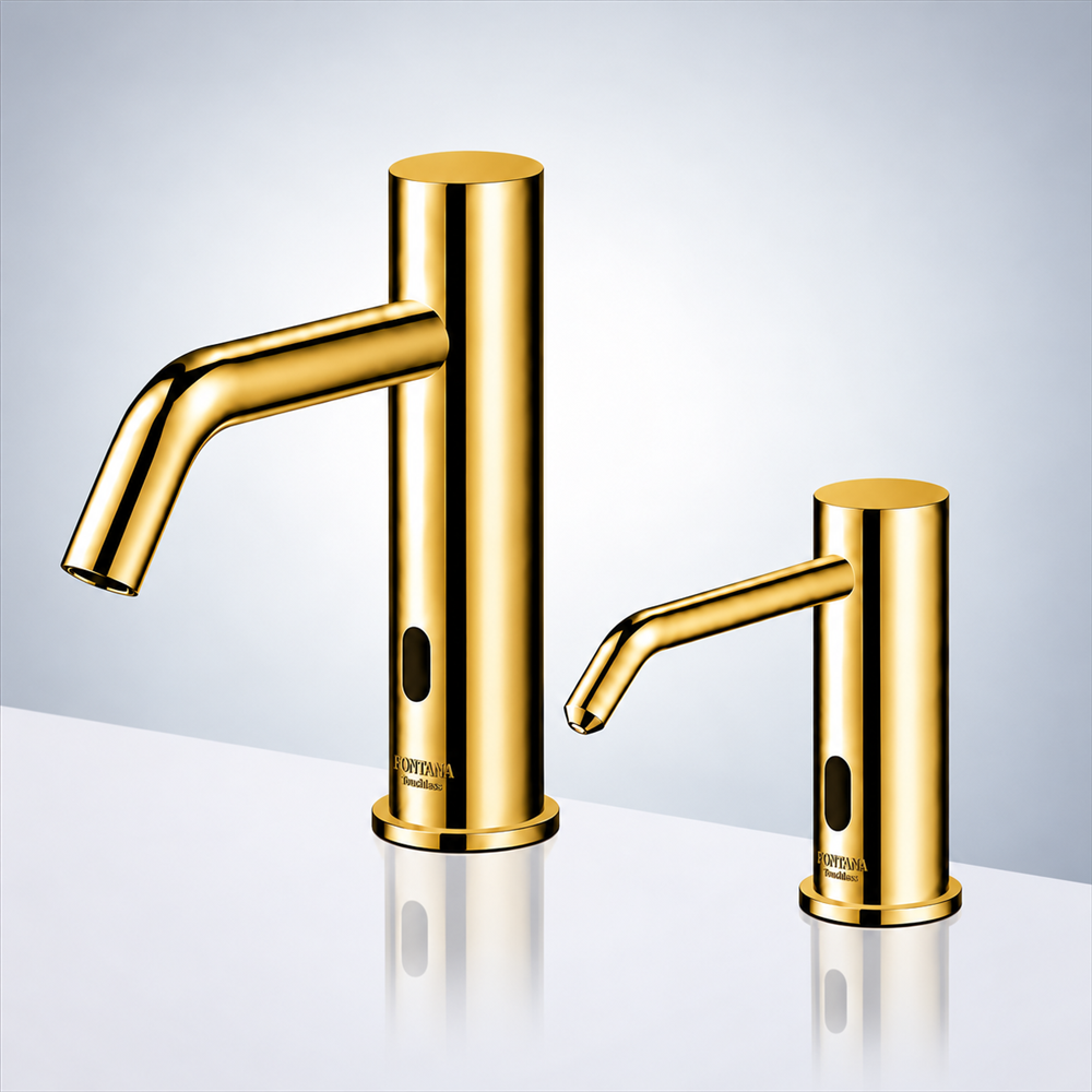 Polished Gold Commercial Touchless Sensor Faucet & Touchless Soap Dispenser