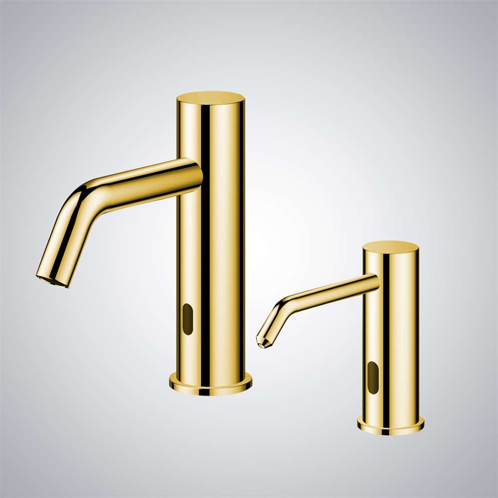 Capri gold faucet and soap dispenser