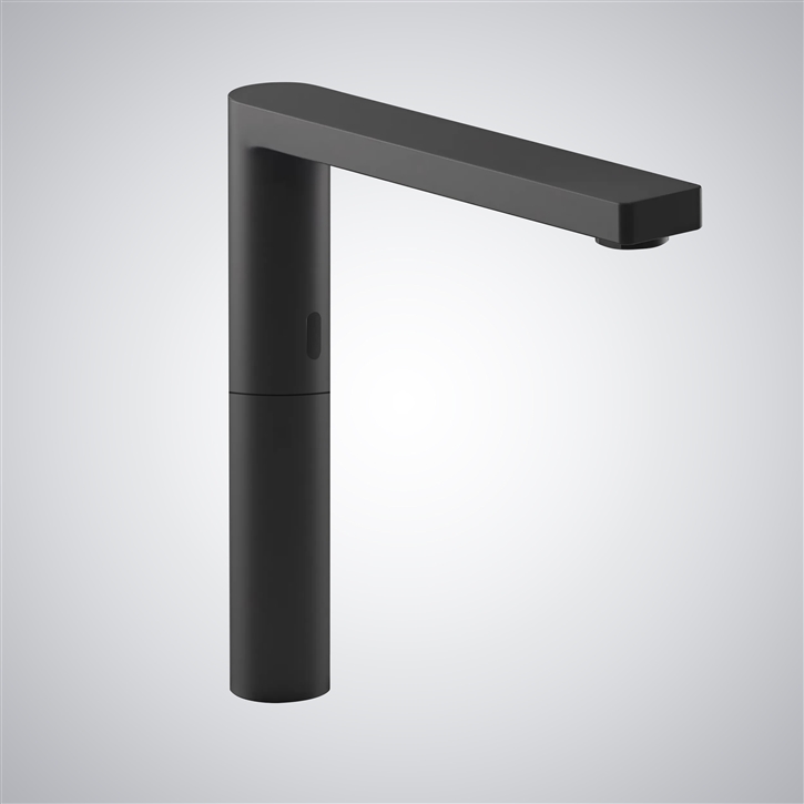 Fontana Matte Black Tall Hot and Cold Deck Mounted Touchless Bathroom  Sink Faucet