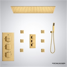 Brushed gold rainfall shower jets