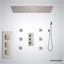 Brushed nickel ceiling rainfall shower