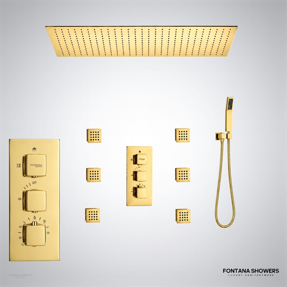 Gold ceiling rainfall shower