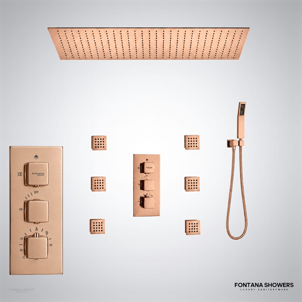 Rose gold rainfall shower