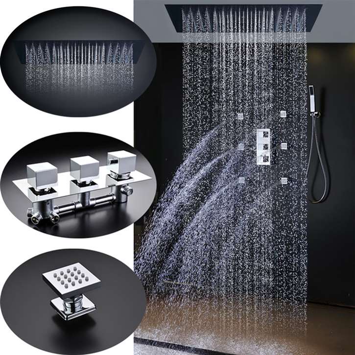 Val-de-Marne large chrome rain shower head with body jets and handheld shower