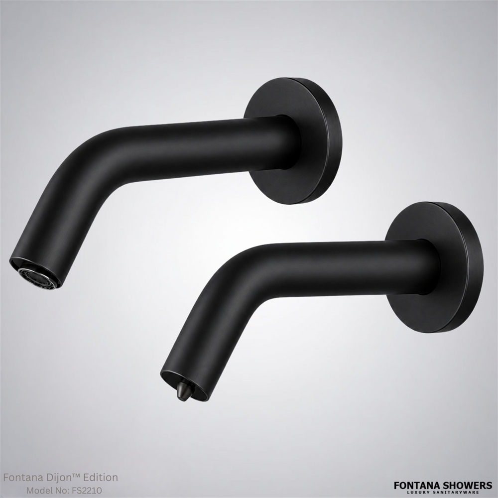 Fontana Contemporary Commercial Wall Mount Sensor Faucet and Soap Dispenser in Matte Black