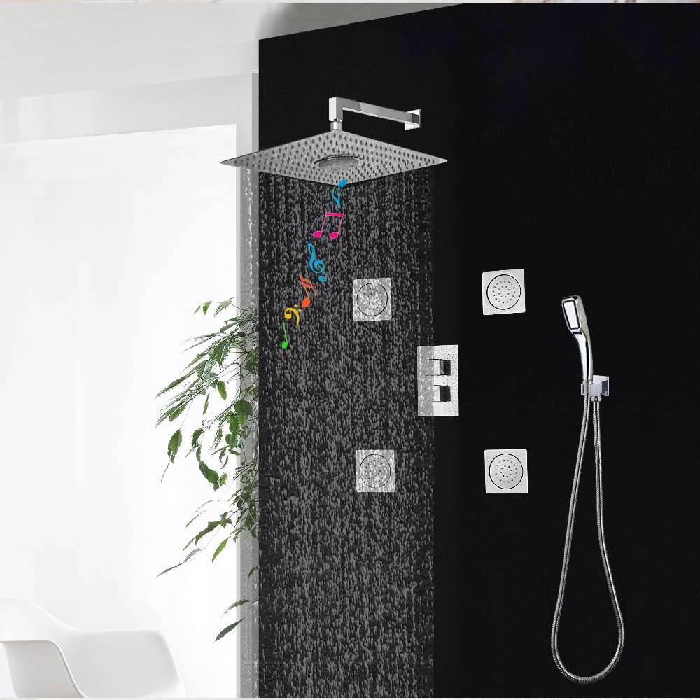 Calais Rain Chrome Radio Music Bluetooth Massage Jets Bathroom Shower Set
