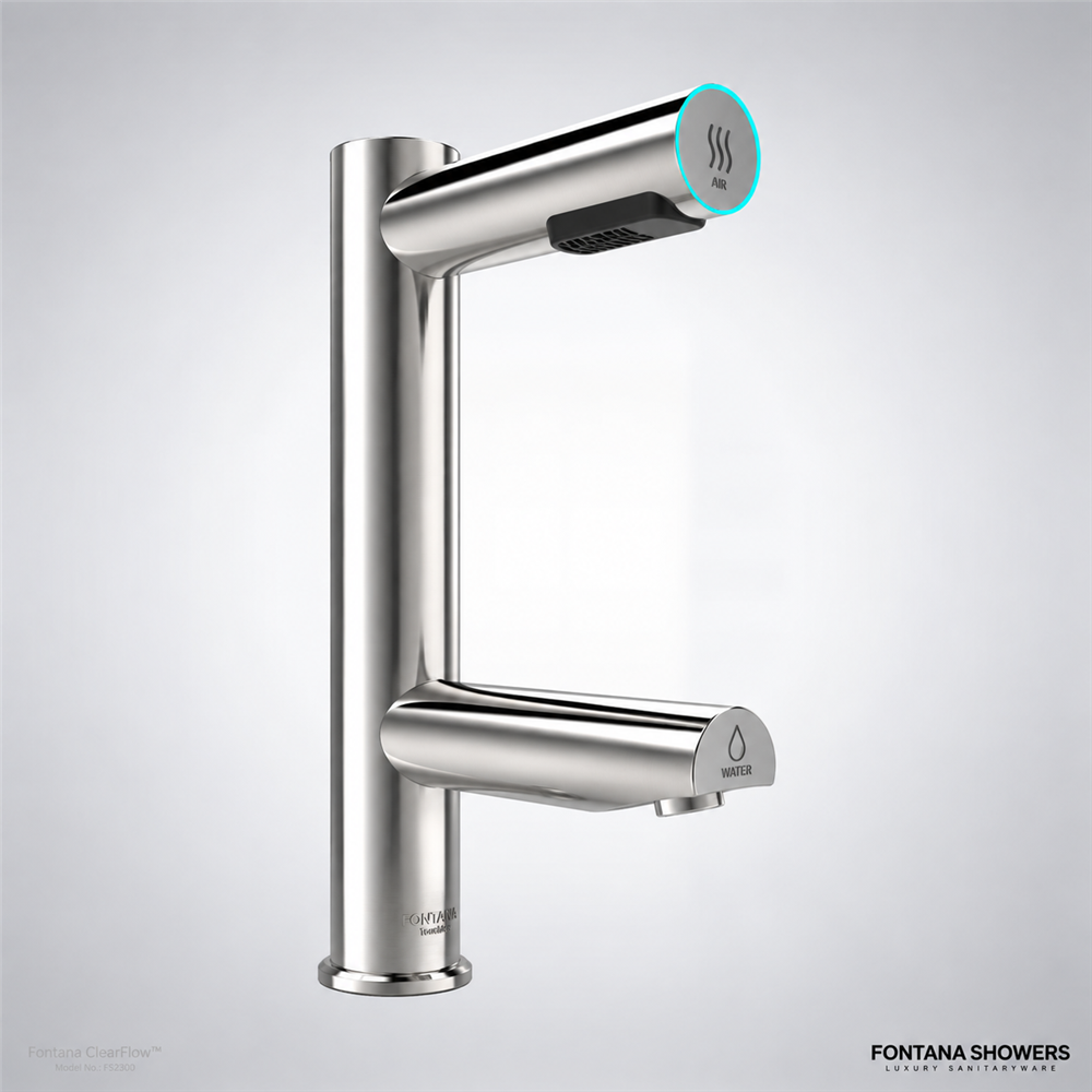 Fontana Brushed Nickel Deck Mounted Restroom Touchless Sensor Faucet With Hand Dryer