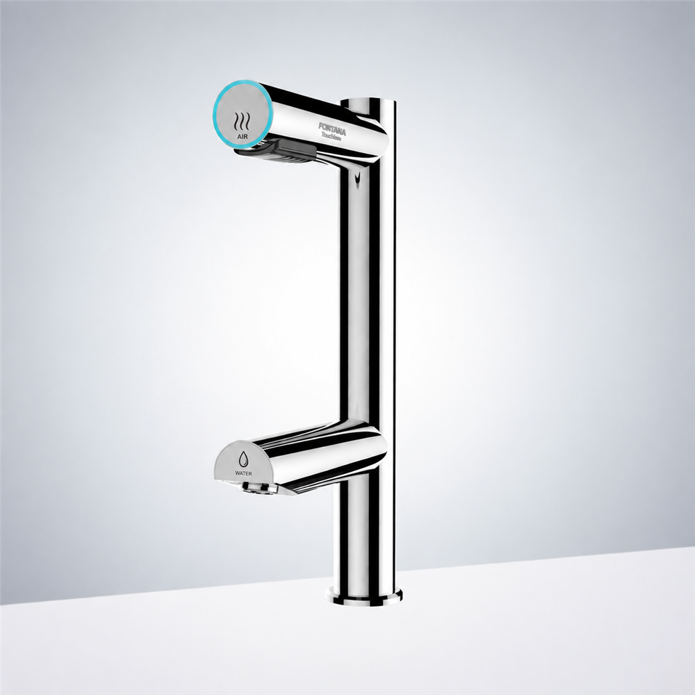 Fontana Stylish Chrome Deck Mounted Commercial Touchless Sensor Faucet and Hand Dryer