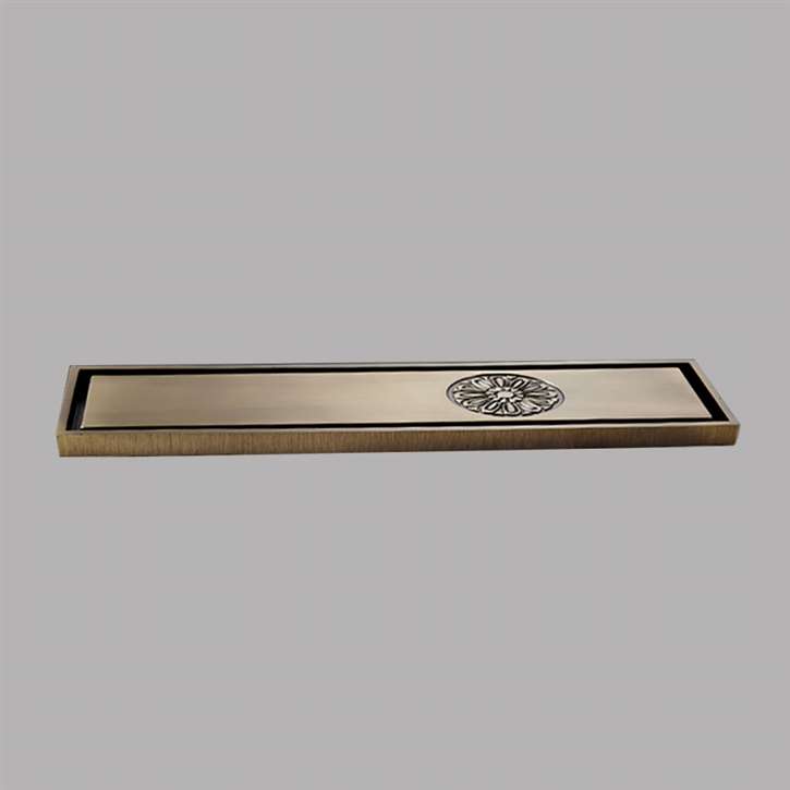 Fontana Antique Brass Rectangle Floor Mounted T Shaped Shower Drain