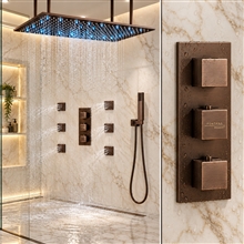 Diadema 30" * 40" Large Oil Rubbed Bronze Solid Brass LED Rain Shower Head with Body Jets & Handheld Shower and Handheld Shower