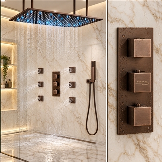 Diadema 30" * 40" Large Oil Rubbed Bronze Solid Brass LED Rain Shower Head with Body Jets & Handheld Shower and Handheld Shower