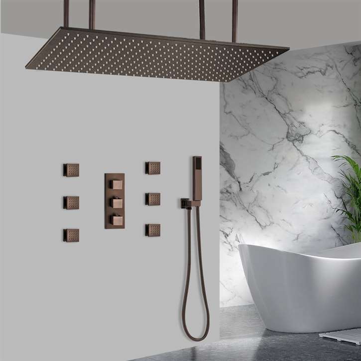 Diadema 30" * 40" Large Oil Rubbed Bronze Solid Brass Rain Shower Head with Body Jets & Handheld Shower and Body Jets