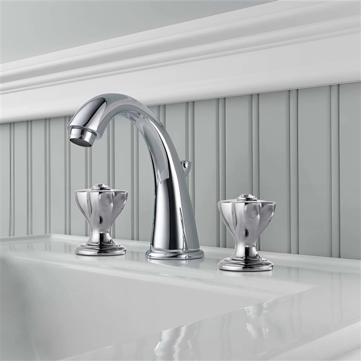Fontana Cabri Chrome Deck Mounted Sink Faucet With Diamond Top Dual Handles