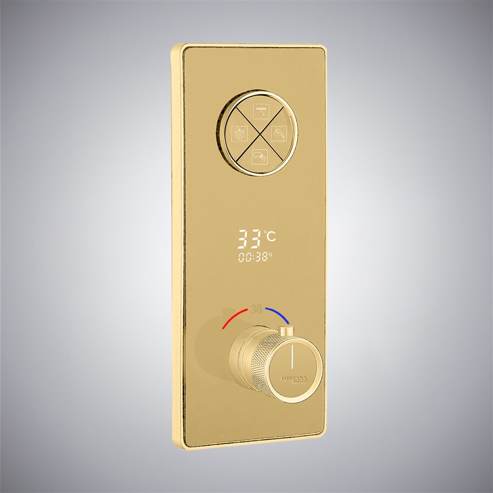Fontana Brushed Gold Thermostatic Mixer With Temperature Display