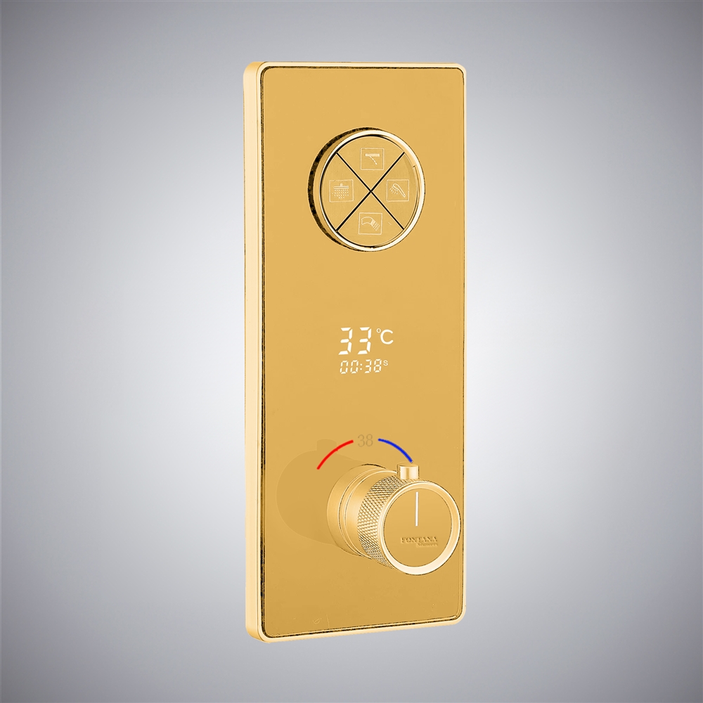 Fontana Polished Gold Thermostatic Mixer With Temperature Display