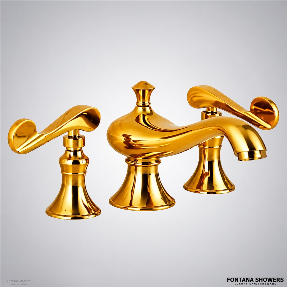 Gold three-hole bathroom faucet