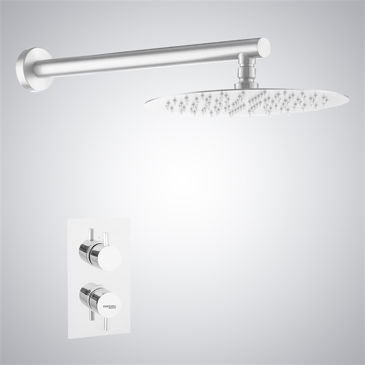 Fontana Round Shower Head With Two Controls Thermostatic Valve In Matte White Finish