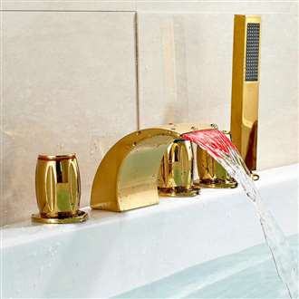 Catania Gold Finish Bathtub LED Faucet with Hand Held Shower