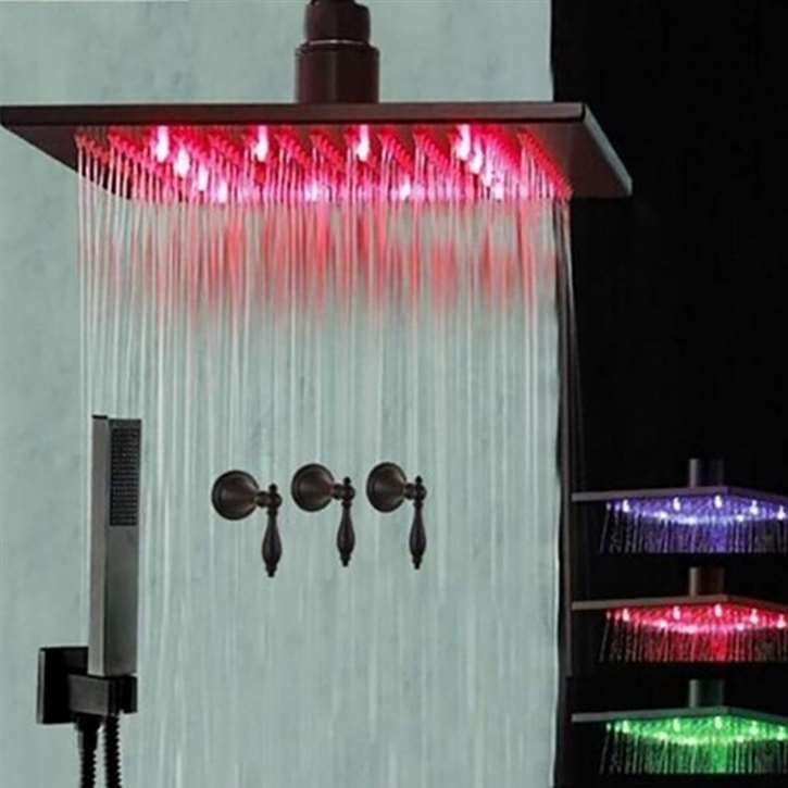 Calabria Brass 8" LED Rainfall Square Shower Head Bathroom Shower System