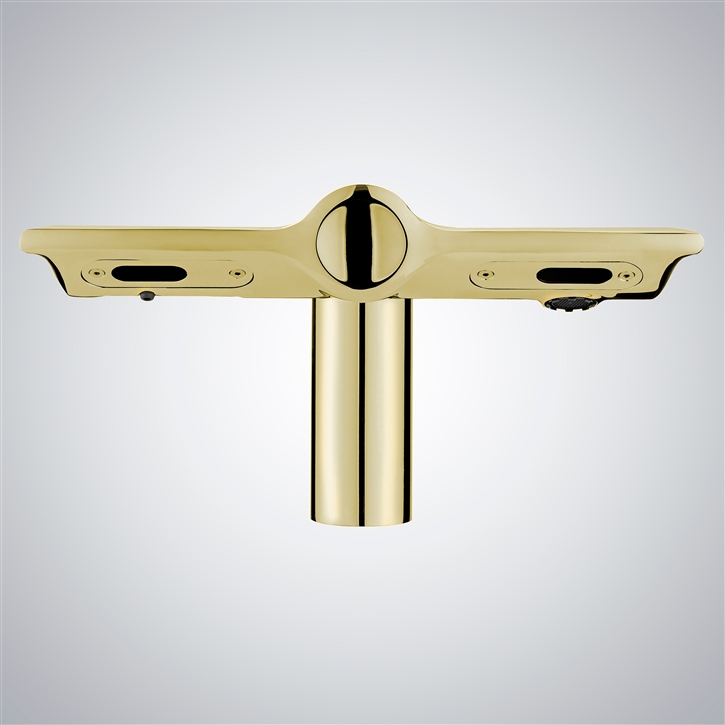 Fontana Salerno Brushed Gold Touchless Faucet With Automatic Soap Dispenser and Hand Dryer