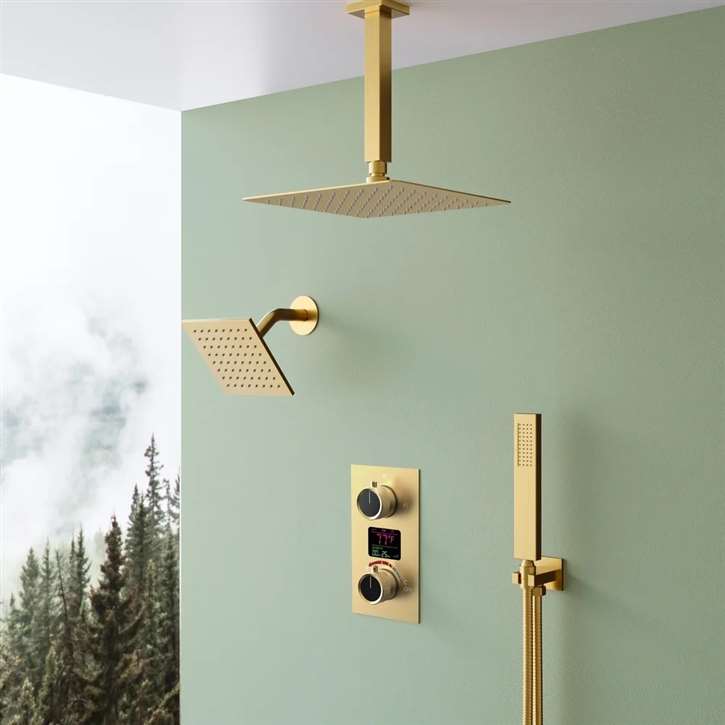 Fontana Formia Brushed Gold 12 Inch Digital Dual Shower Head