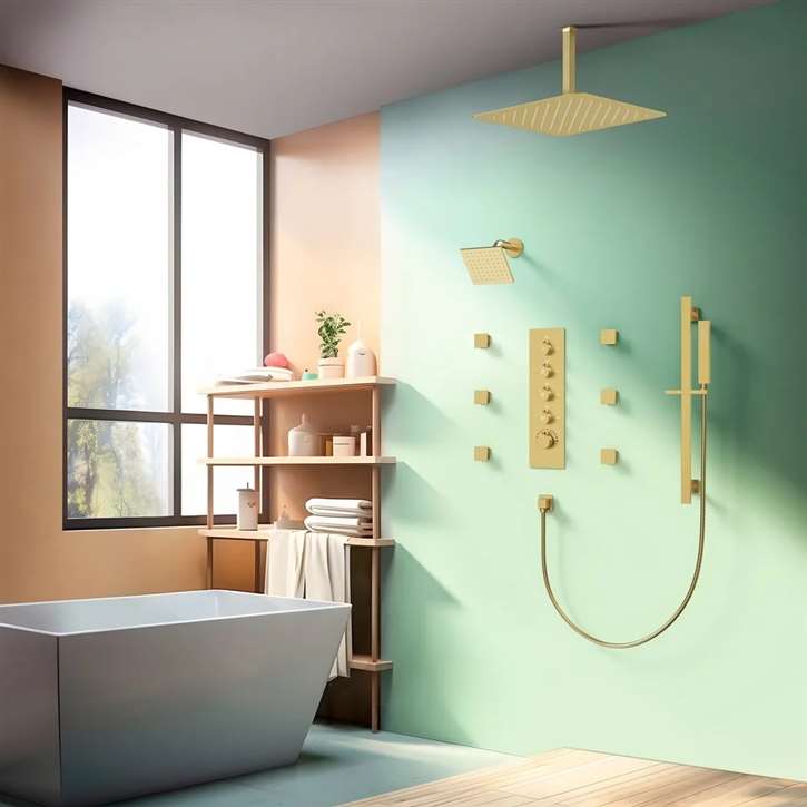 Fontana  Stresa Brushed Gold  16 Inch Multifunction Dual Shower Head