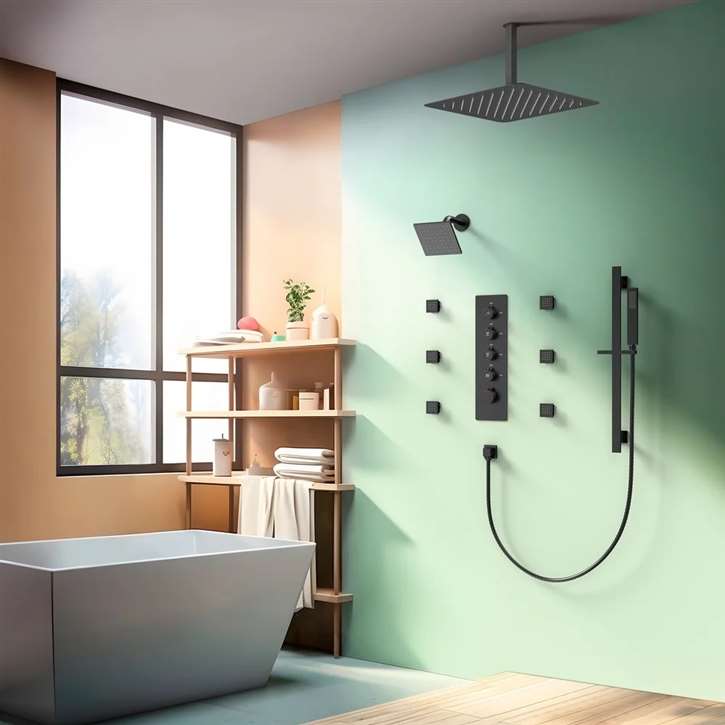 Fontana  Varallo Matte Black 16 Inch Multifunction Dual Shower Head
