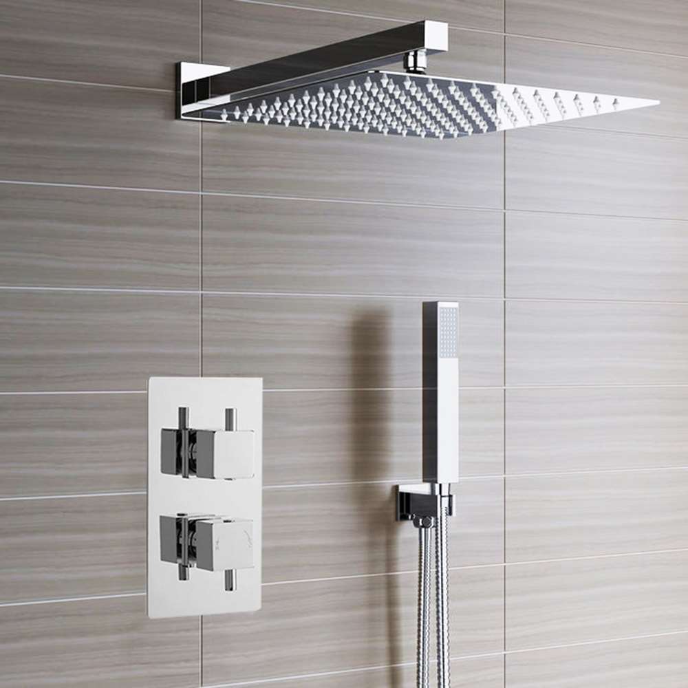 Fontana Lima Ultra Thin Rain Shower Head with built-in Thermostatic Mixer & Handheld Shower Set actual product image