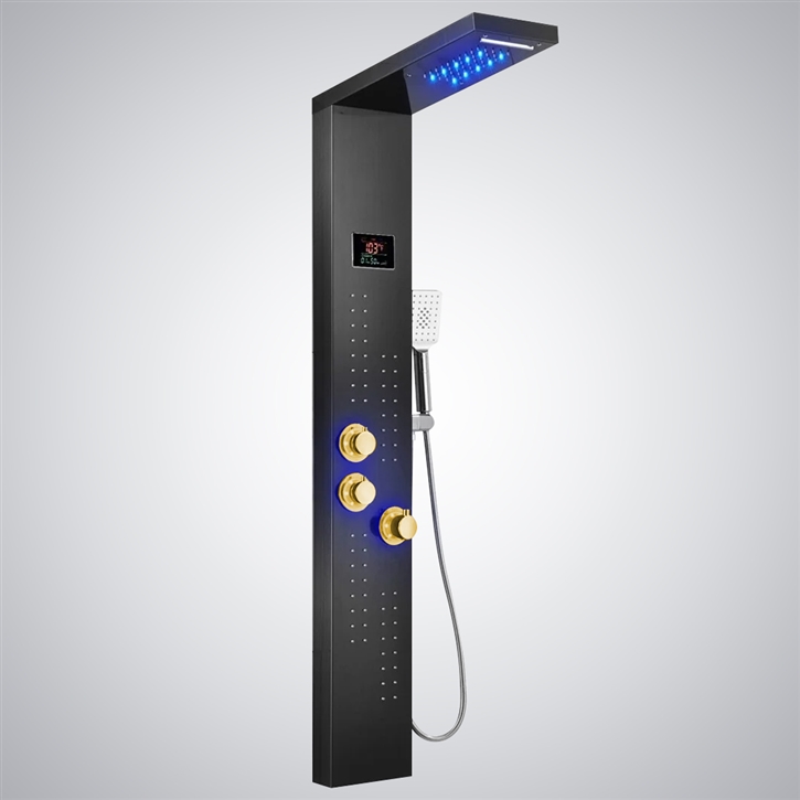 Fontana Meudon Matte Black and Gold Outdoor Shower Panel